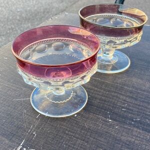 Indiana Glass Kings Crown Ruby Flash thumbprint Dessert Sherbert Dish